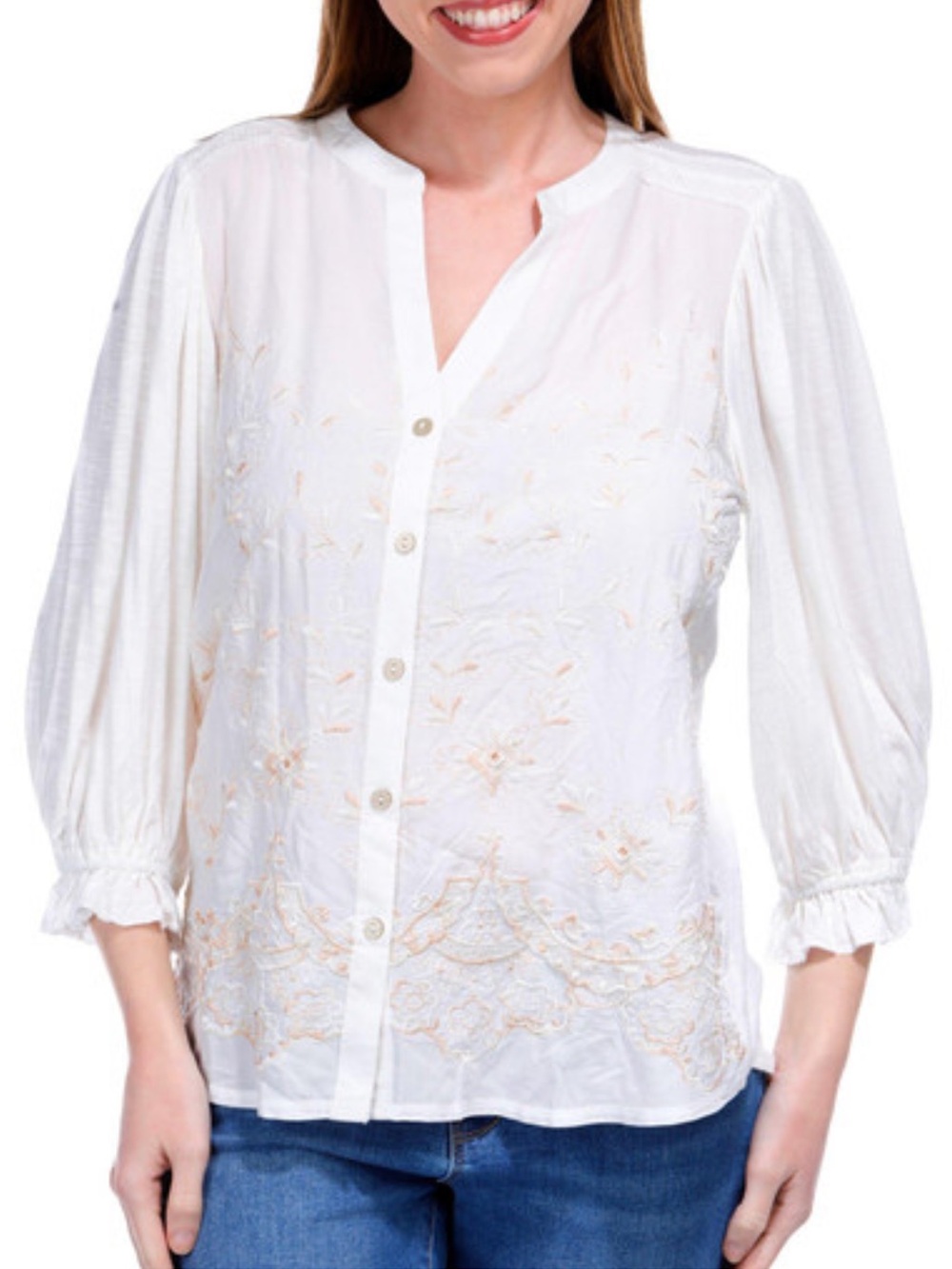 Democracy Floral Embroidered Blouse White XS NWT